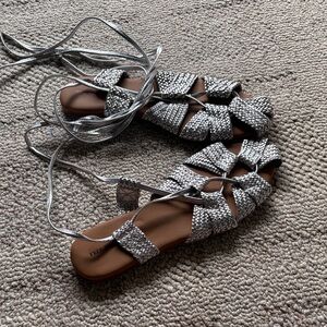 Free People Silver Braided Lace-Up Sandals